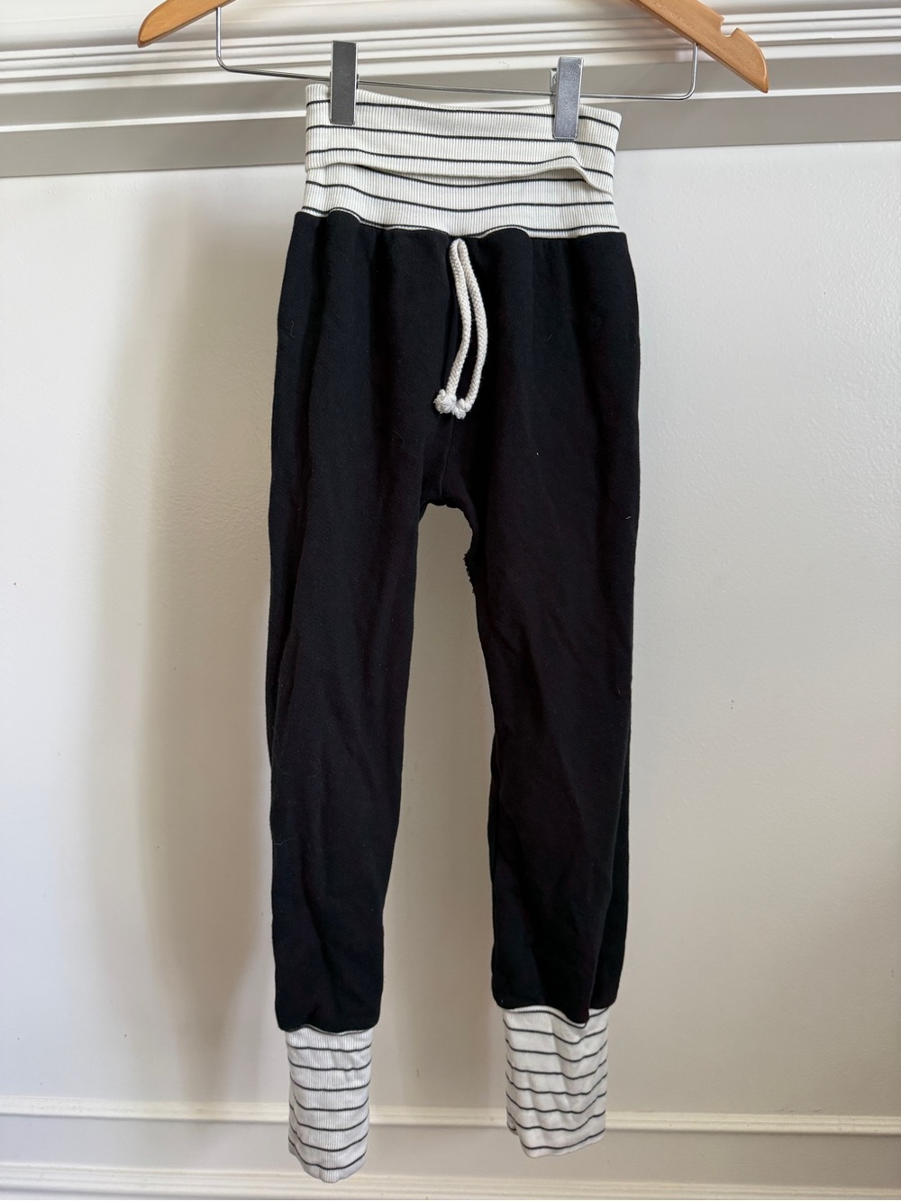 Kids Black Jogger Pants with Striped White Waistband and Cuffs